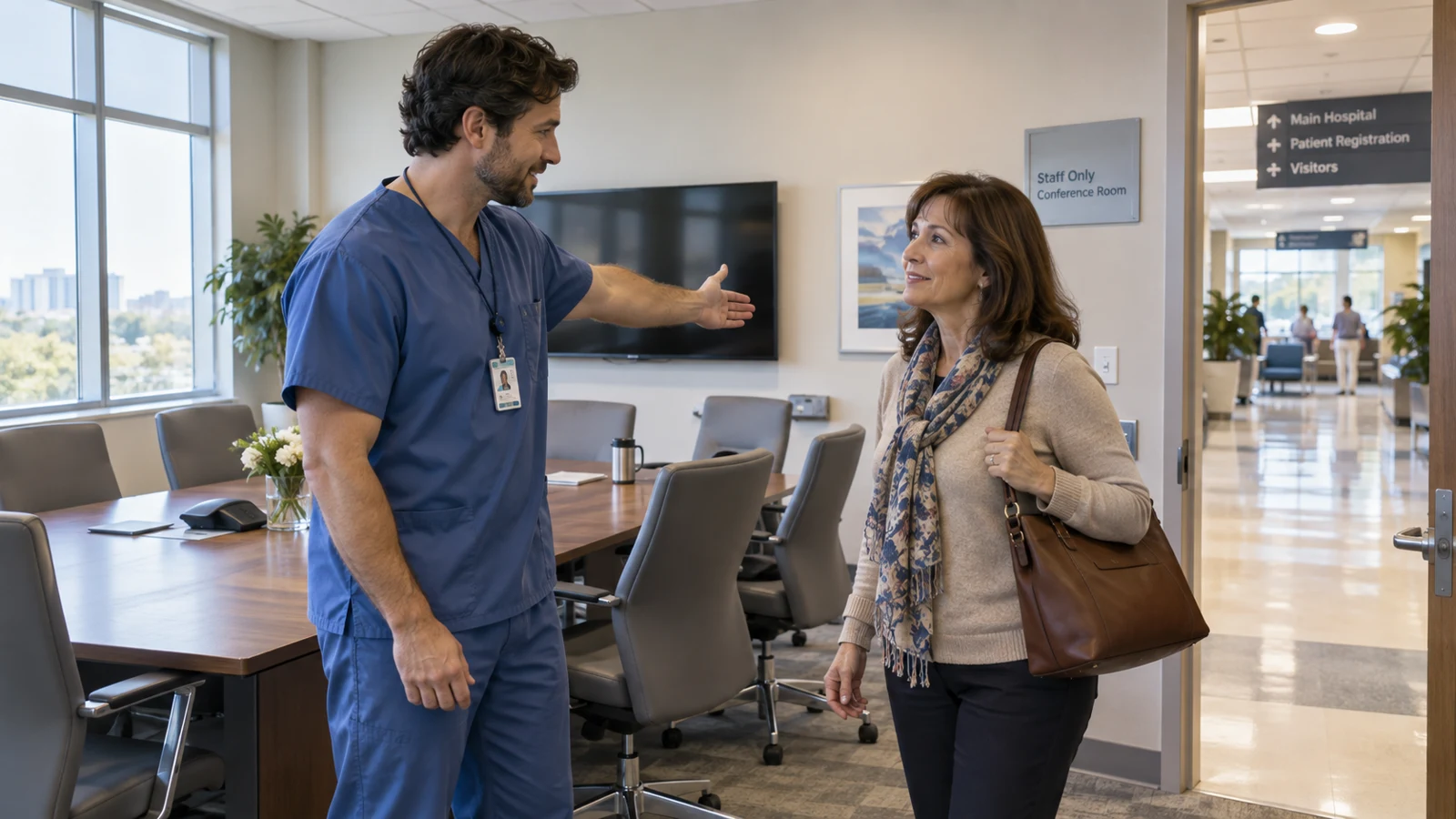 Questions 41-43 — I'm sorry, ma'am, but you're not allowed to be in here. This room is for hospital staff only.